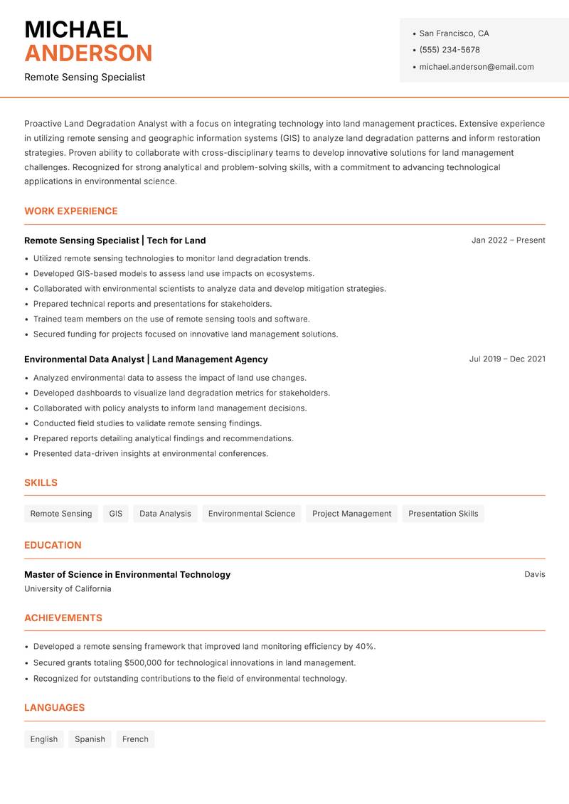 Land Degradation Analyst Resume Template