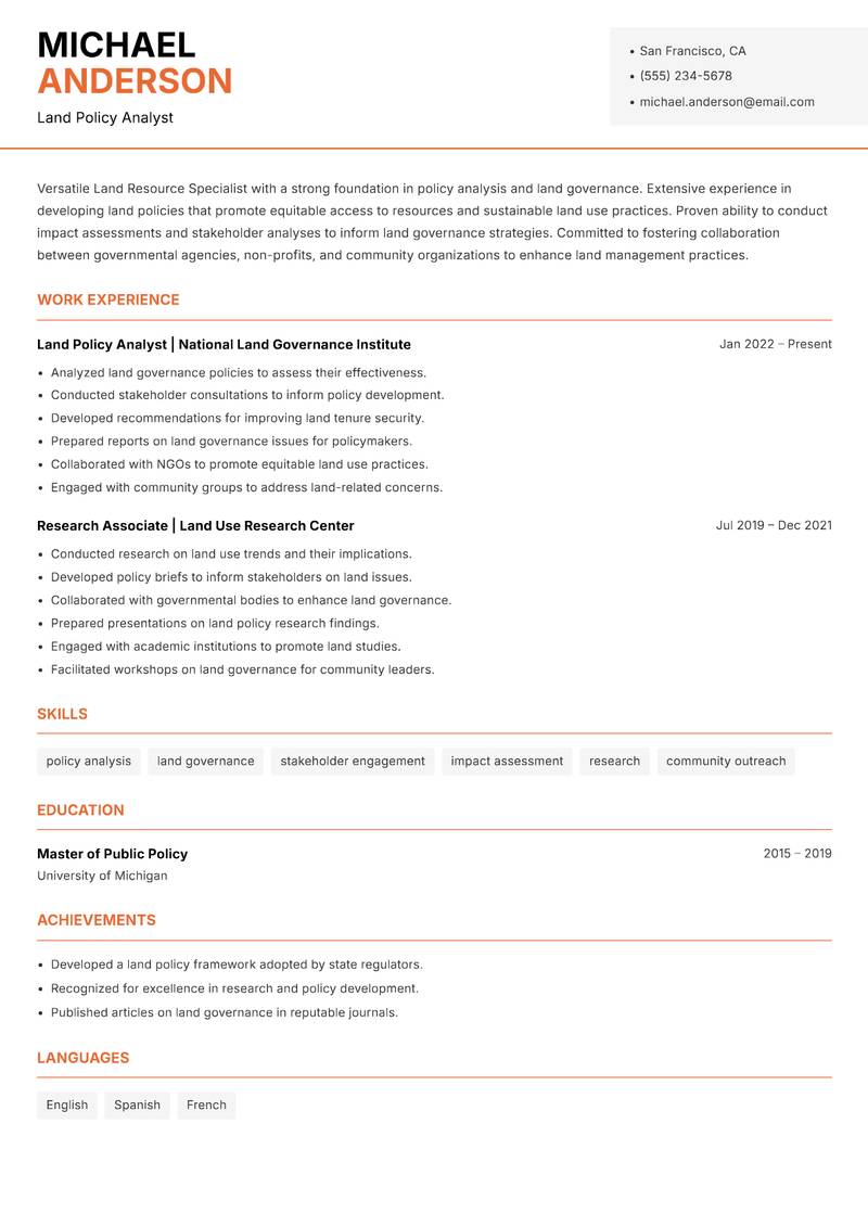 Land Resource Specialist Resume Template