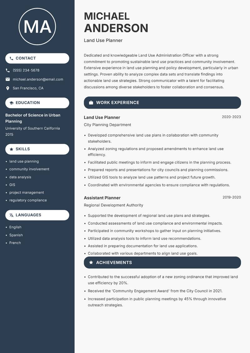 Land Use Administration Officer Resume Preview Example