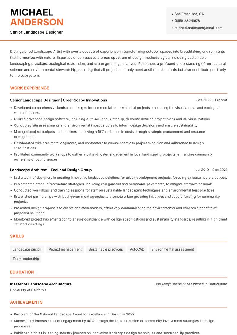 Landscape Artist Resume Template
