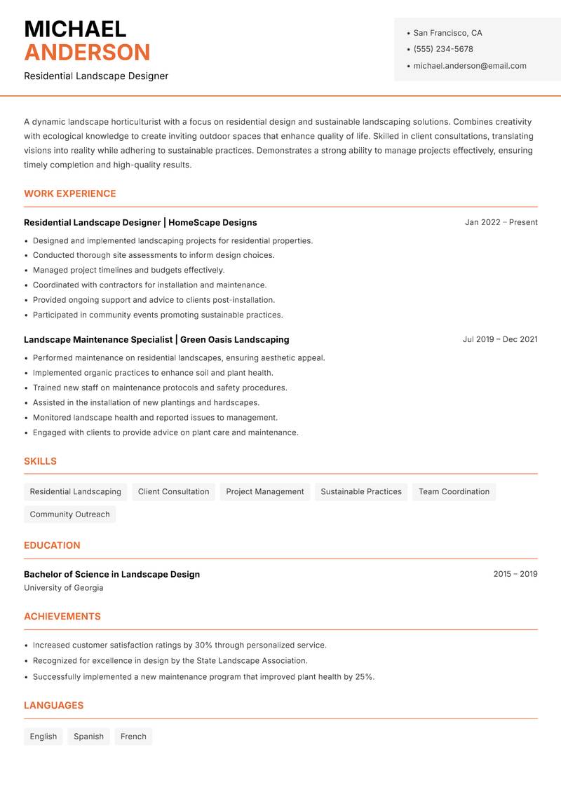 Landscape Horticulturist Resume Template