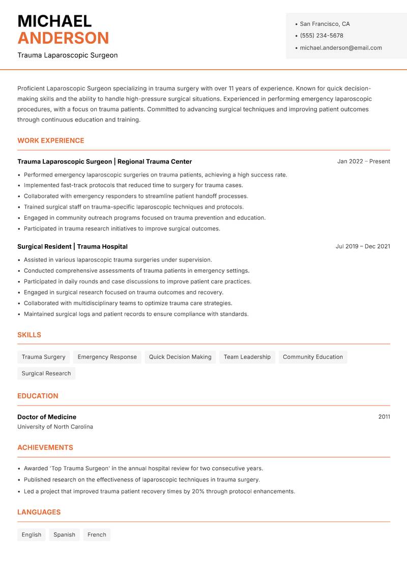 Laparoscopic Surgeon Resume Template