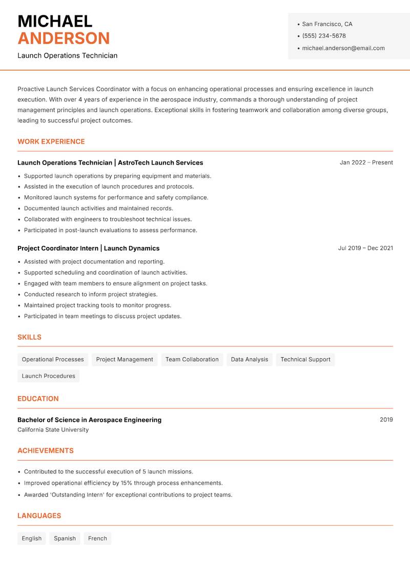 Launch Services Coordinator Resume Template