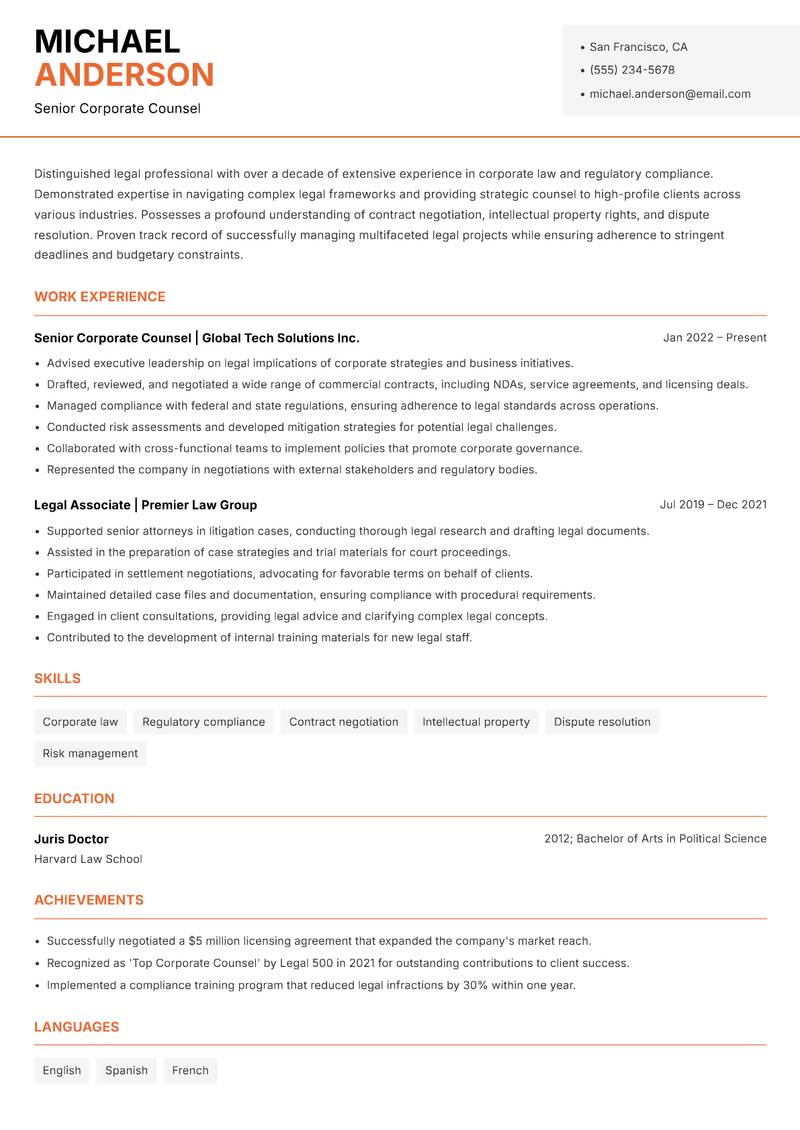 Lawyer Resume Template