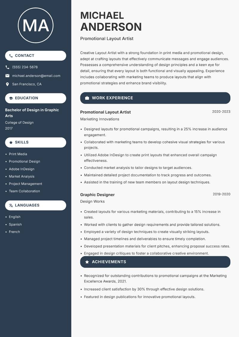 Layout Artist Resume Preview Example