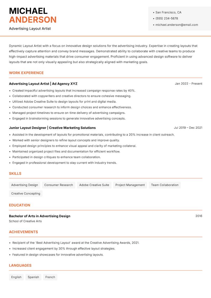 Layout Artist Resume Template