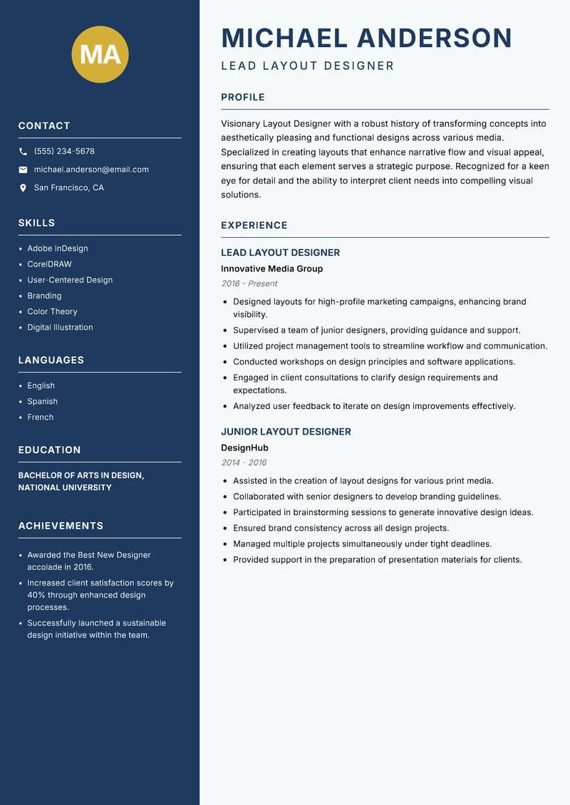 Layout Designer Resume Preview Example
