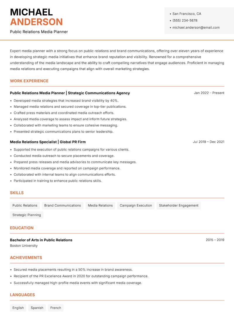 Lead Media Planner Resume Template