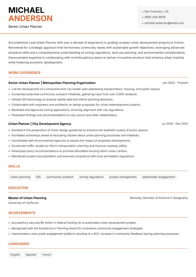 Lead Urban Planner Resume Template
