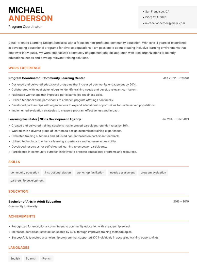 Learning Design Specialist Resume Template