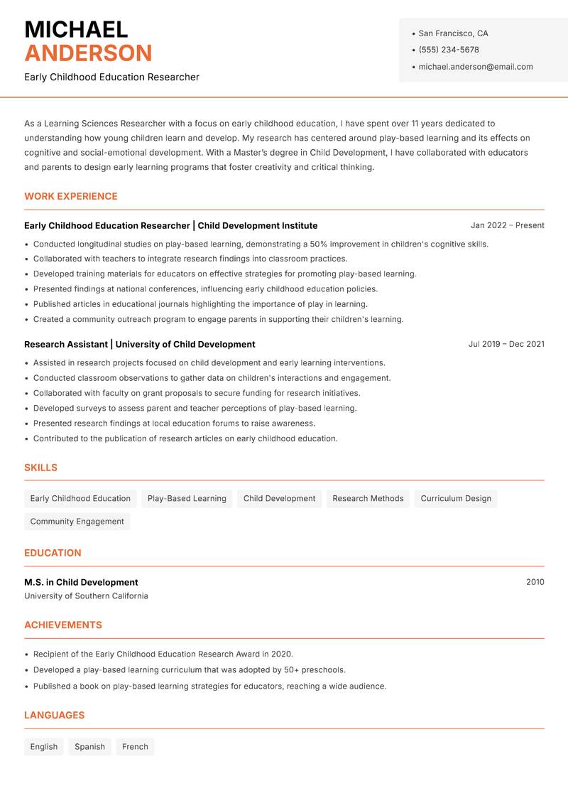 Learning Sciences Researcher Resume Template