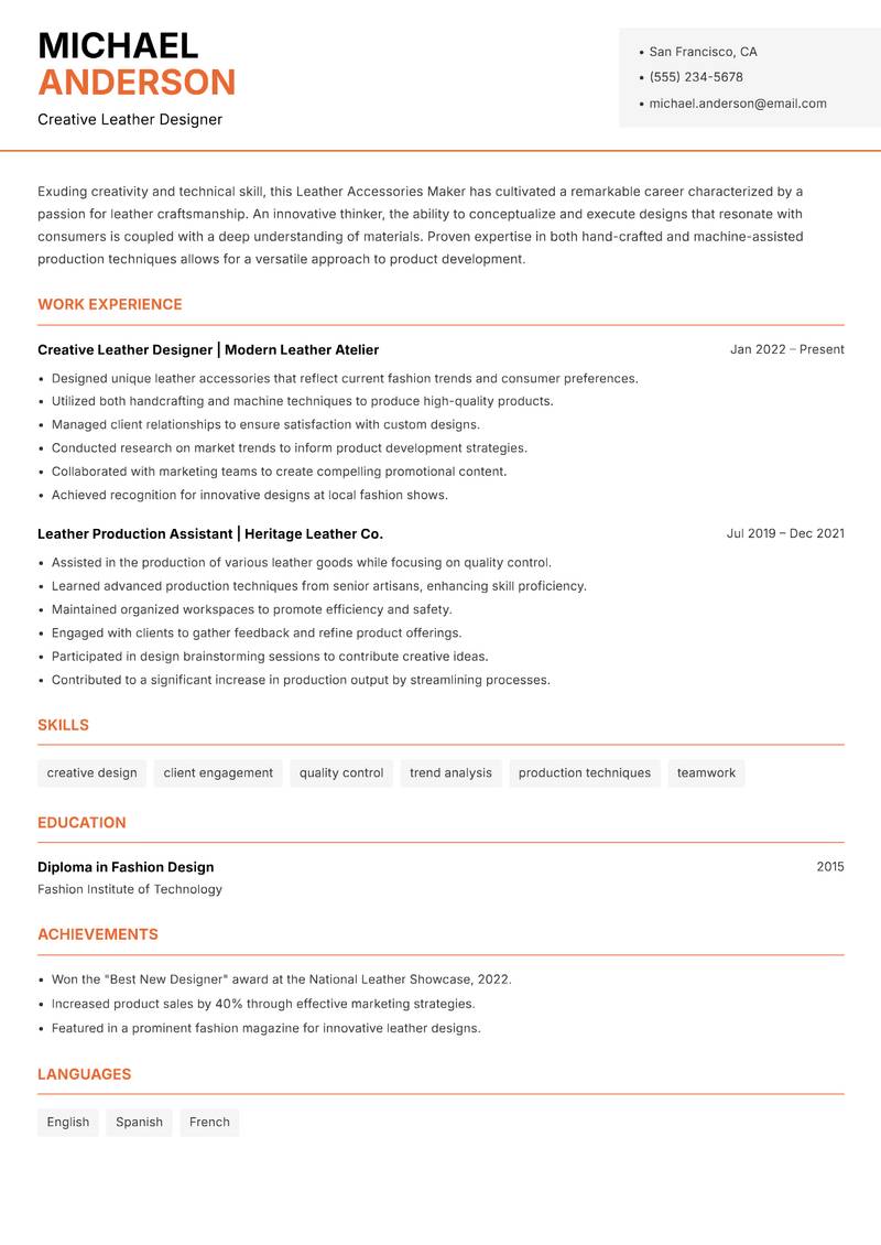 Leather Accessories Maker Resume Template