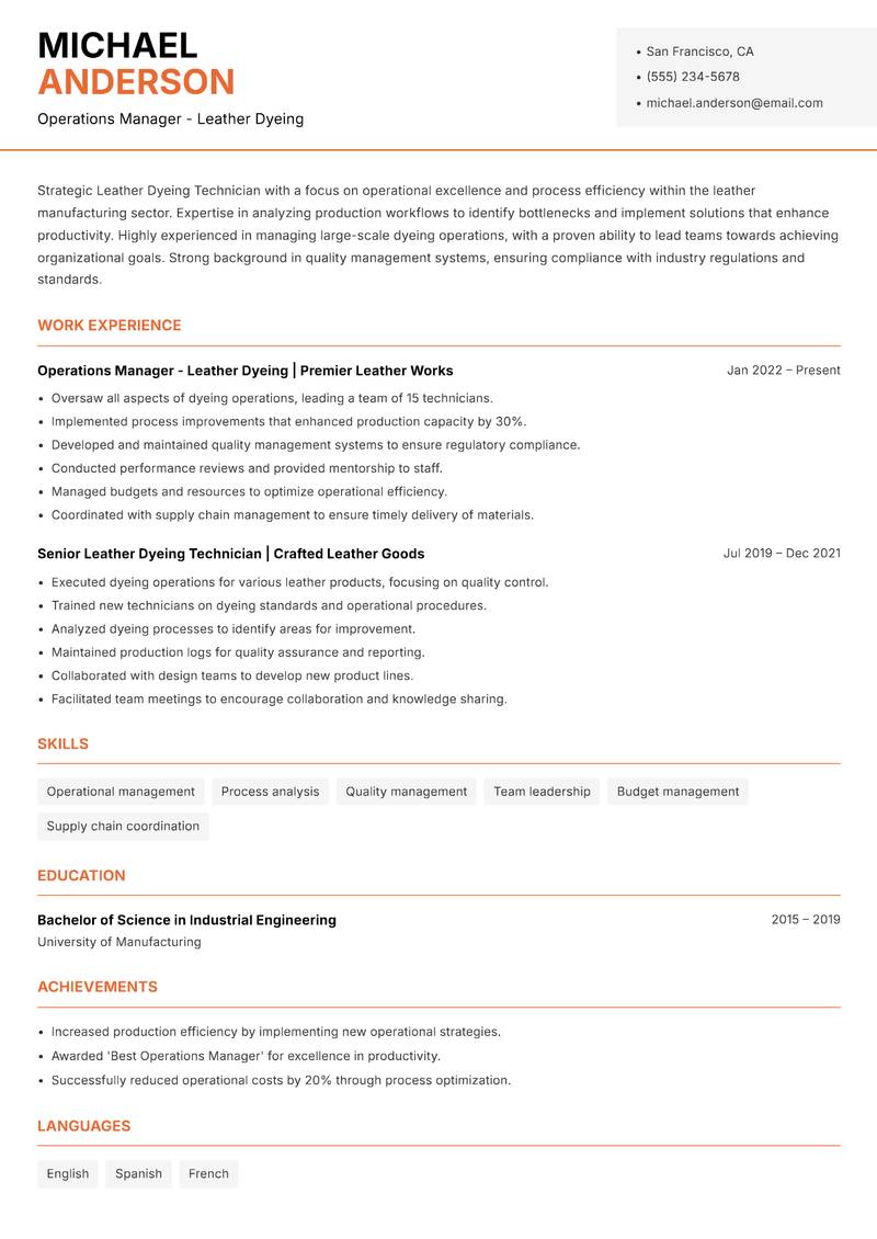 Leather Dyeing Technician Resume Template