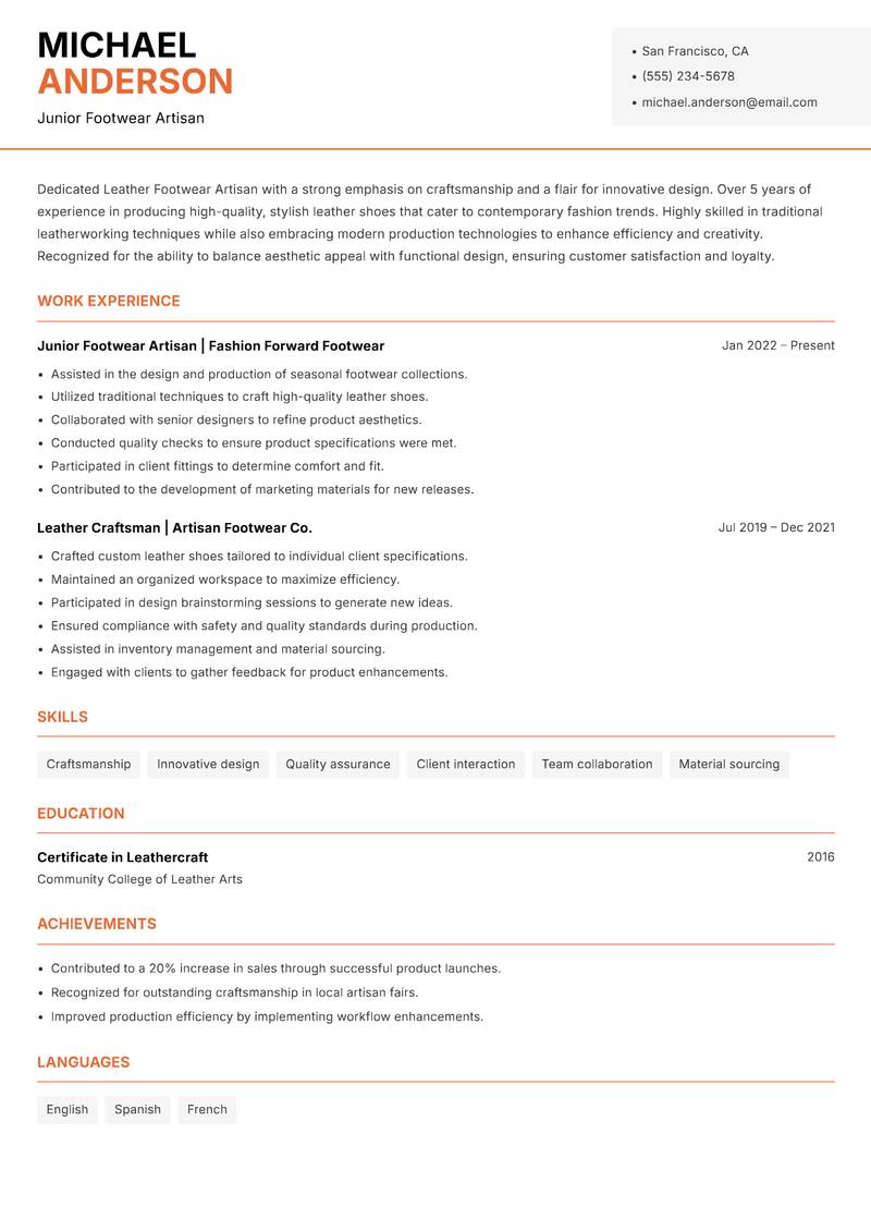 Leather Footwear Artisan Resume Template