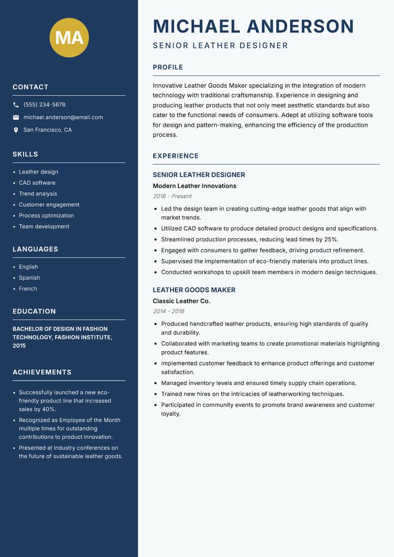 Leather Goods Maker Resume Preview Example