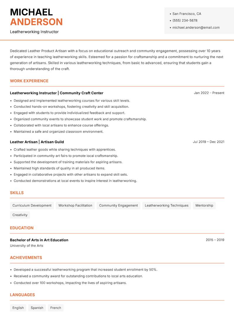 Leather Product Artisan Resume Template