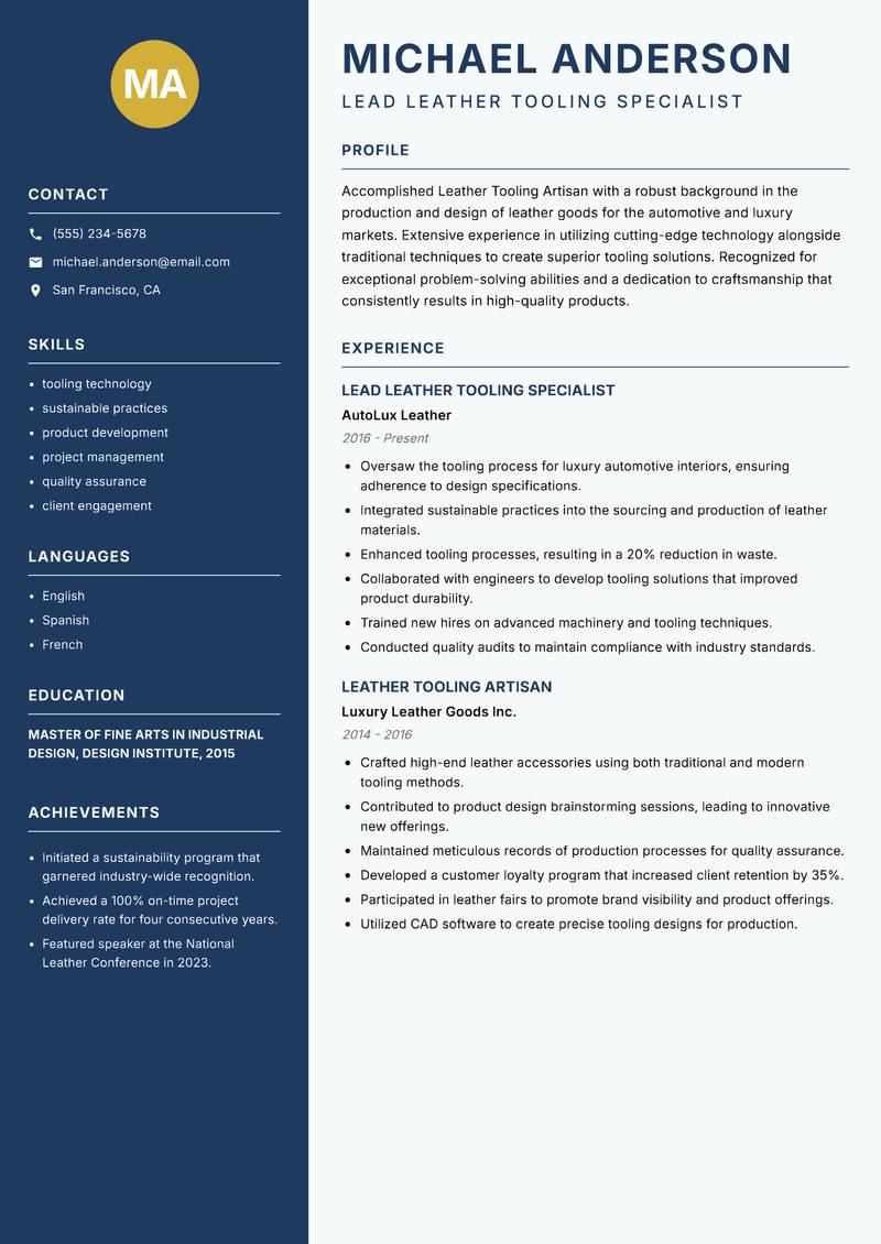 Leather Tooling Artisan Resume Preview Example