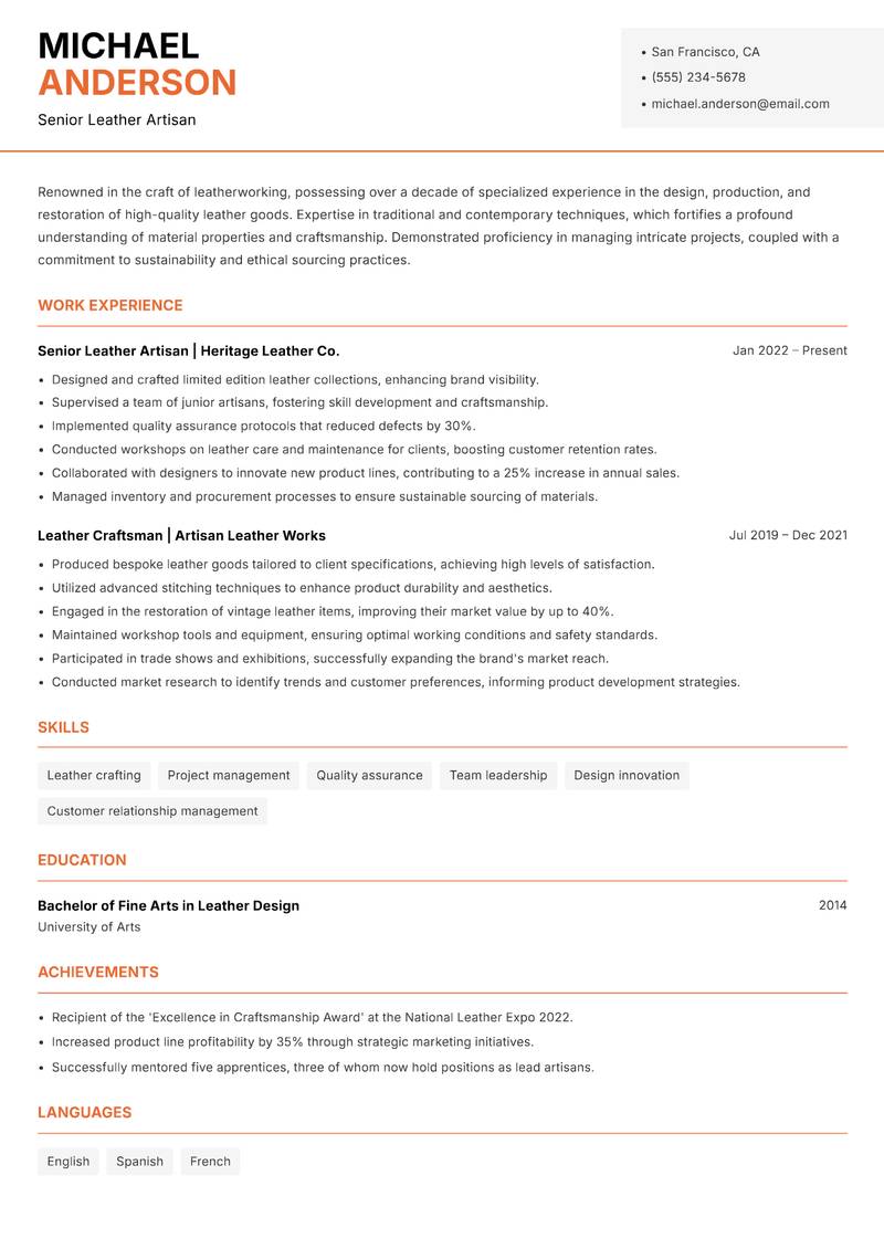 Leather Worker Resume Template