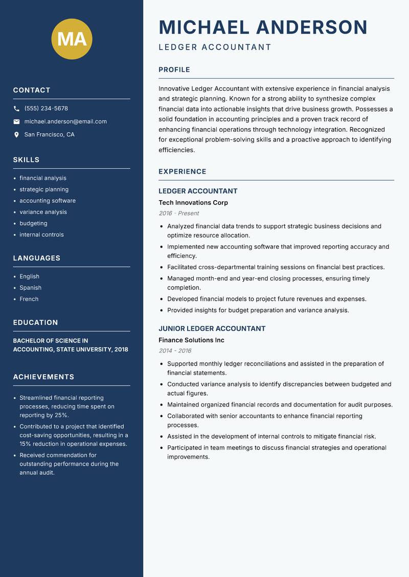 Ledger Accountant Resume Preview Example