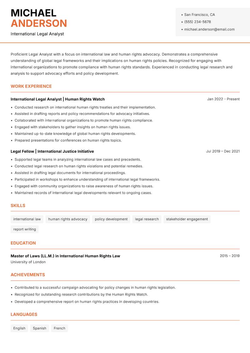 Legal Analyst Resume Template
