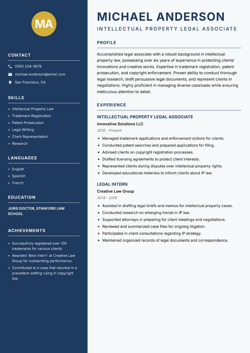 Legal Associate Resume Preview Example