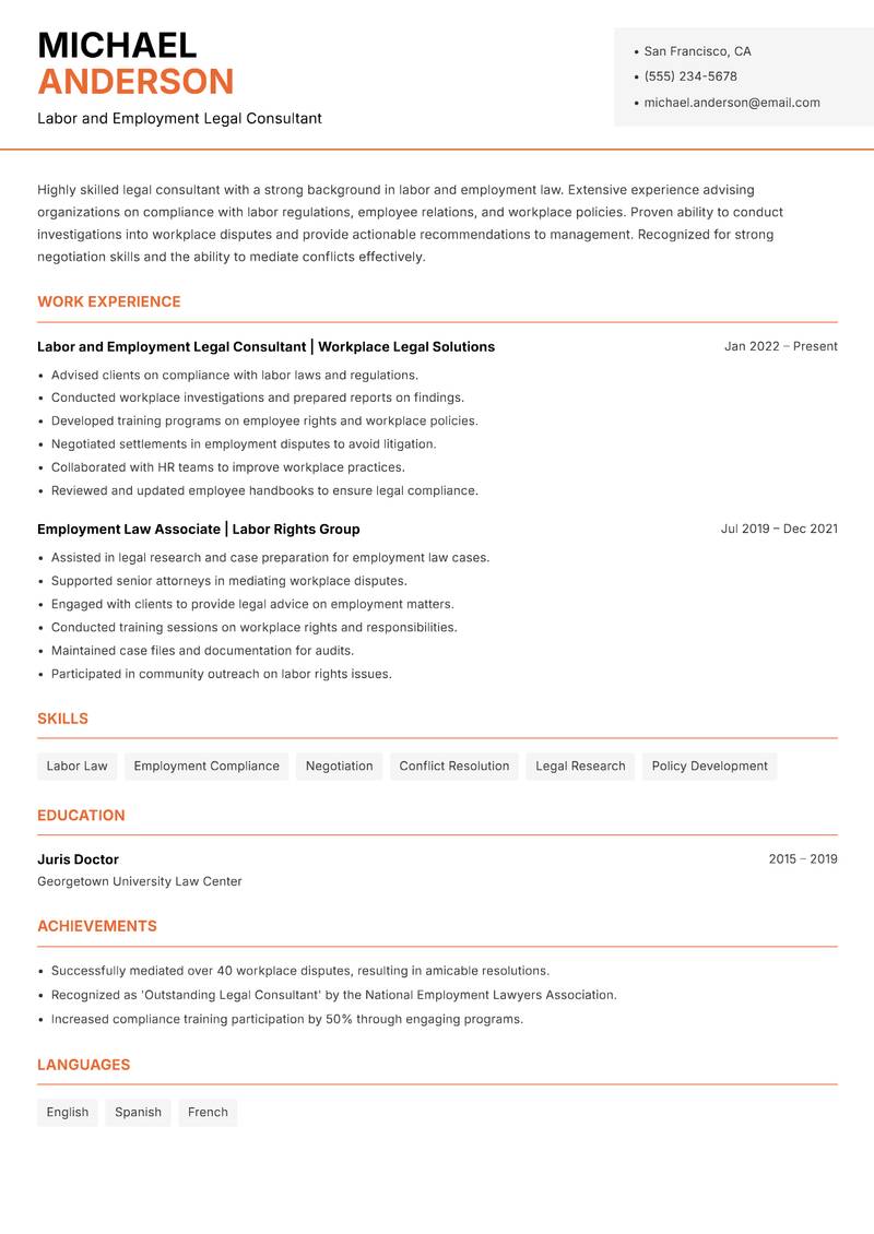 Legal Consultant Resume Template