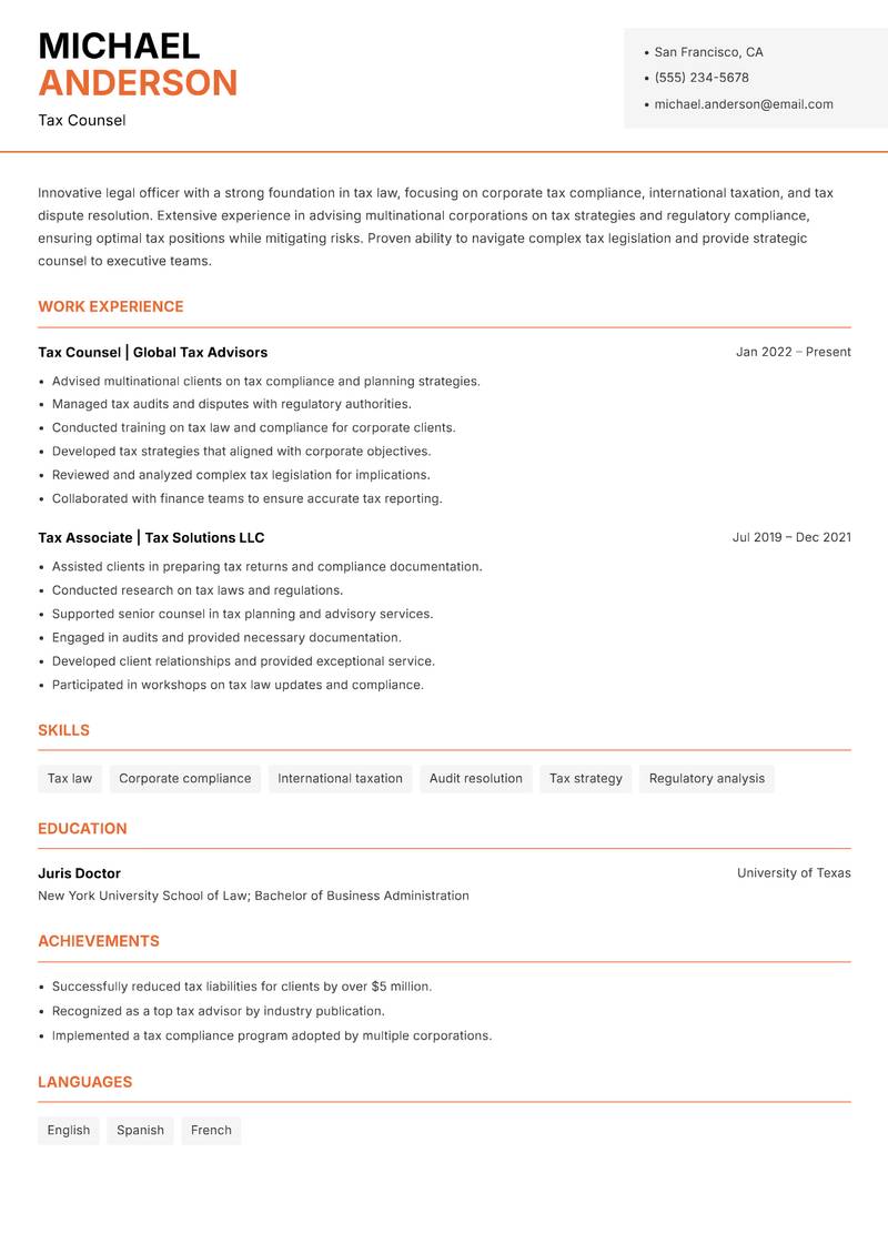 Legal Officer Resume Template