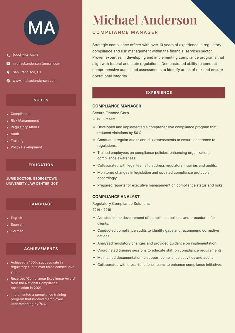 Legal Professional Resume Preview Example