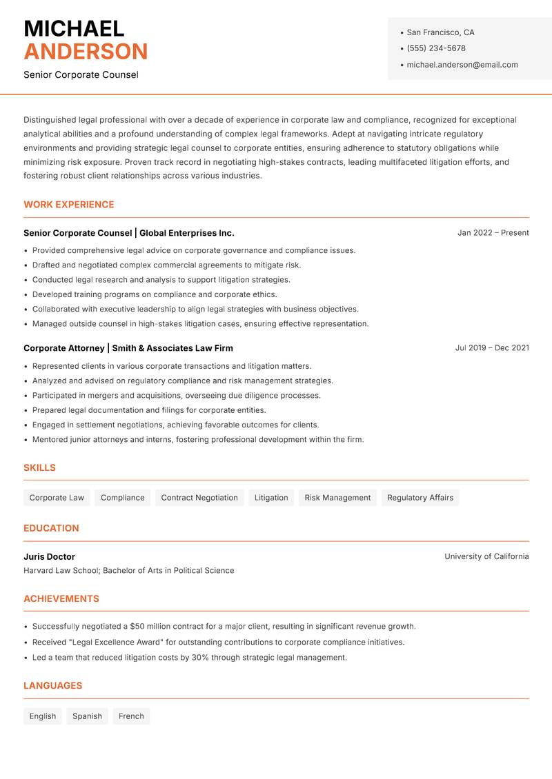 Legal Professional Resume Template