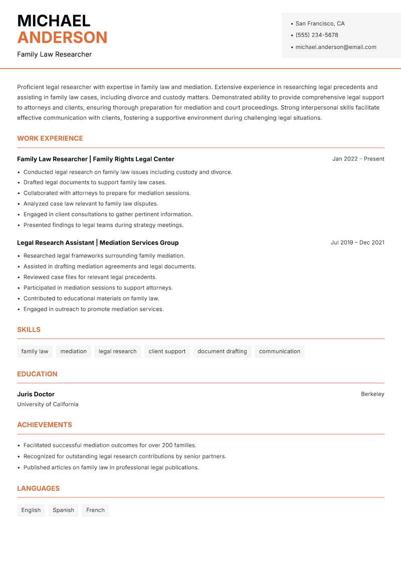 Legal Researcher Resume Template
