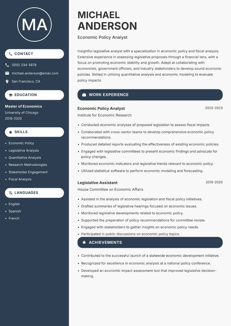 Legislative Analyst Resume Preview Example