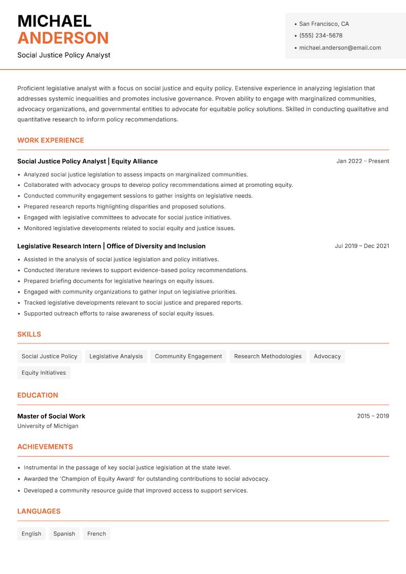 Legislative Analyst Resume Template