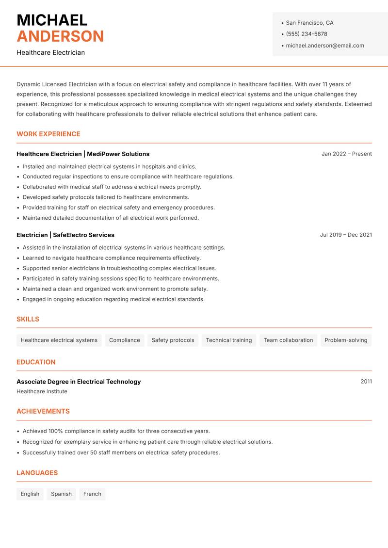 Licensed Electrician Resume Template