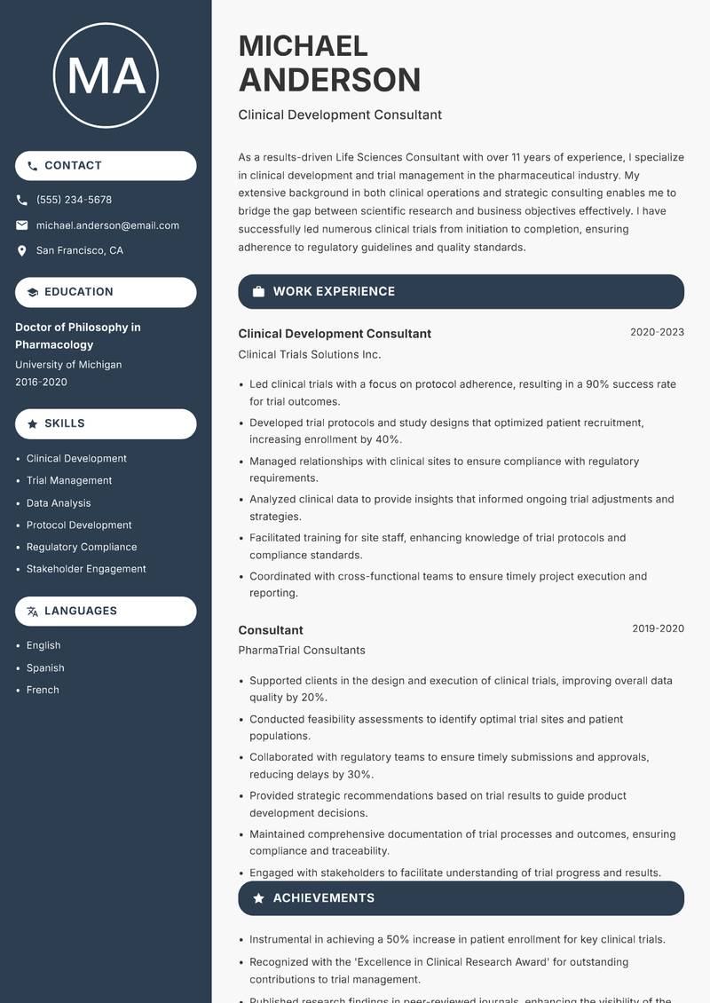 Life Sciences Consultant Resume Preview Example