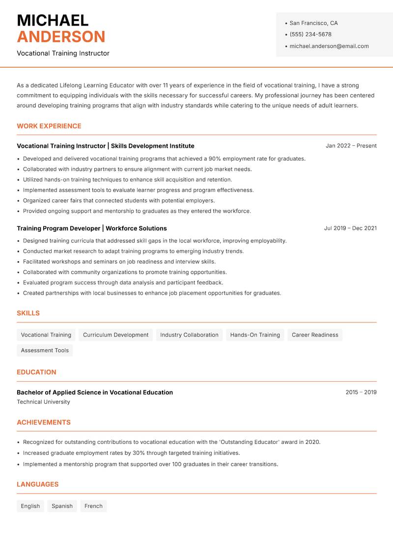 Lifelong Learning Educator Resume Template