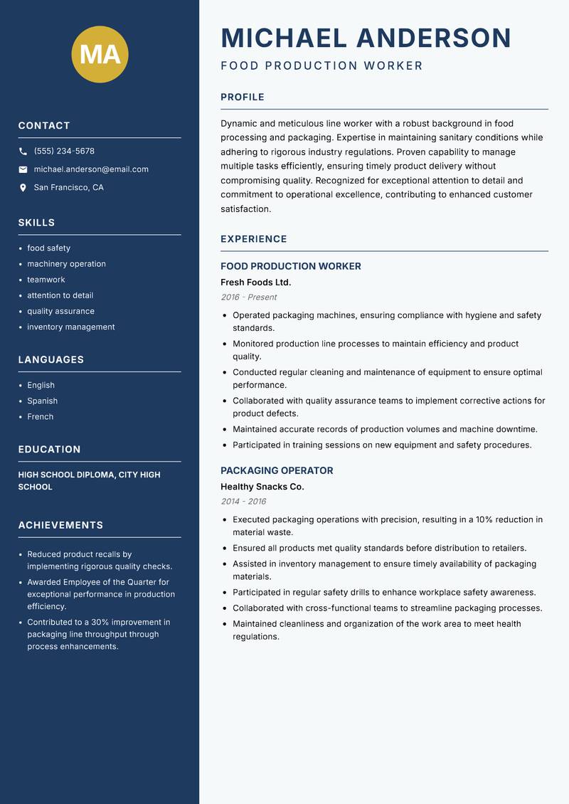 Line Worker Resume Preview Example