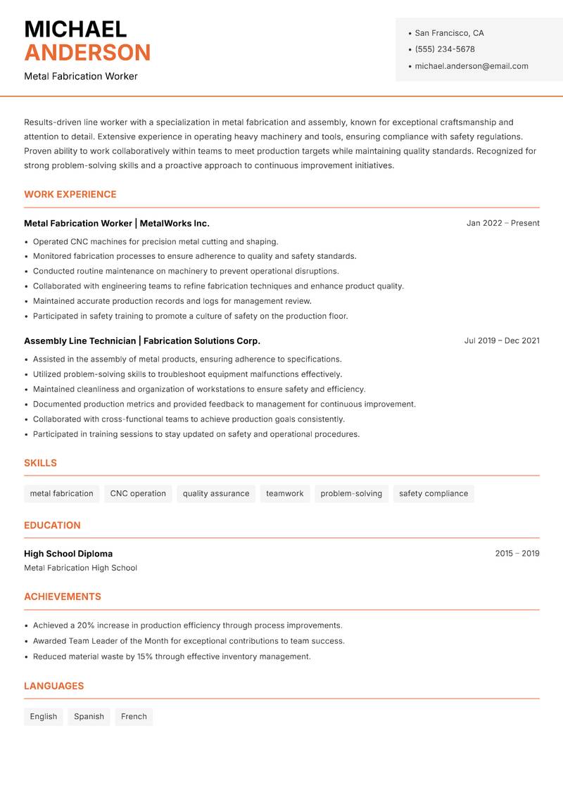 Line Worker Resume Template