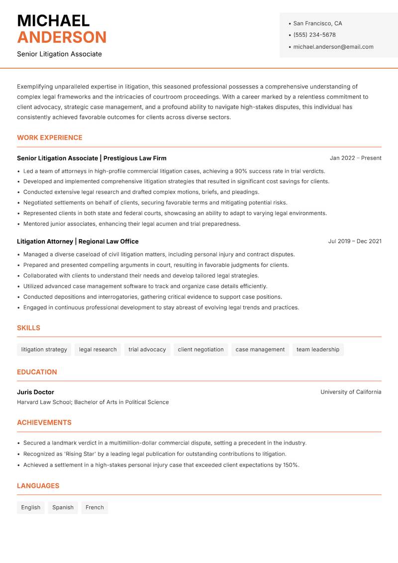 Litigation Lawyer Resume Template