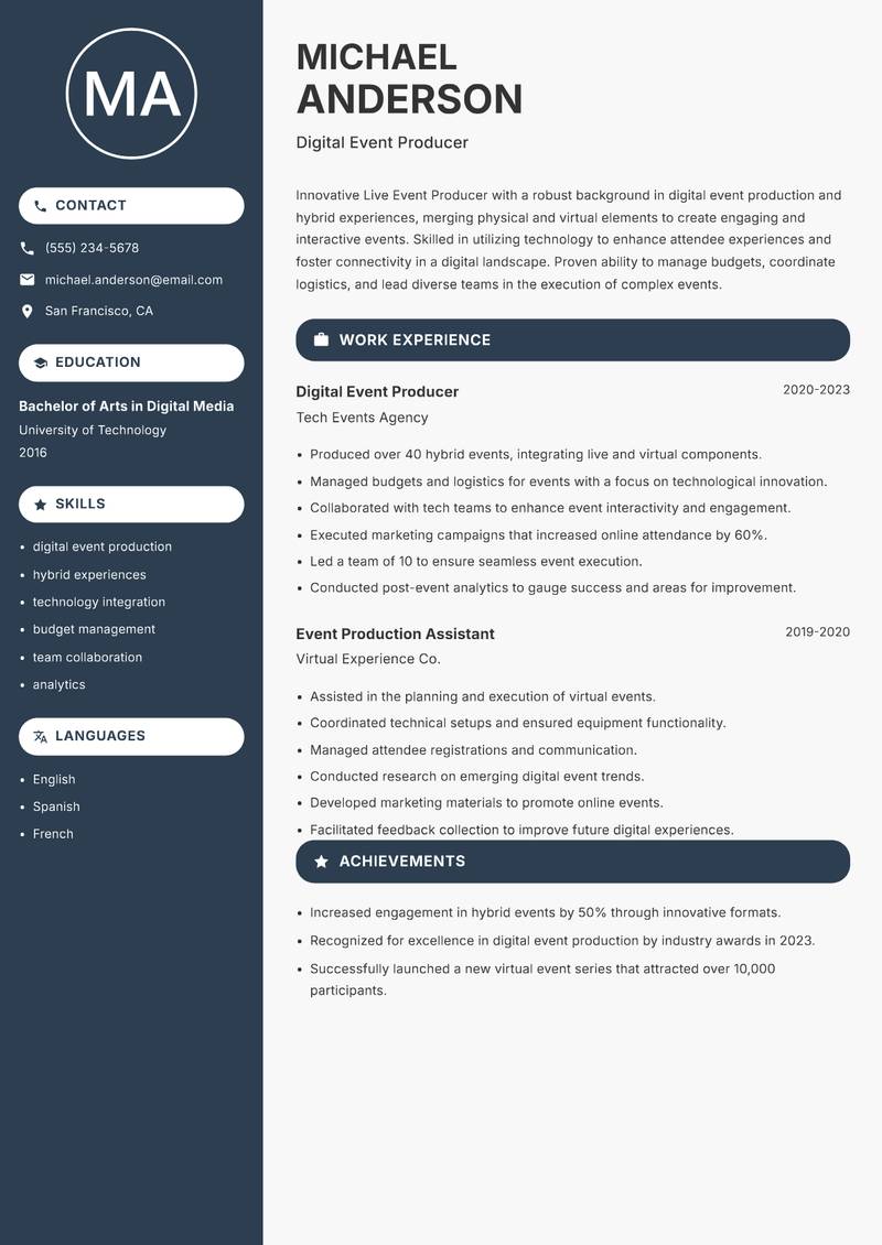 Live Event Producer Resume Preview Example