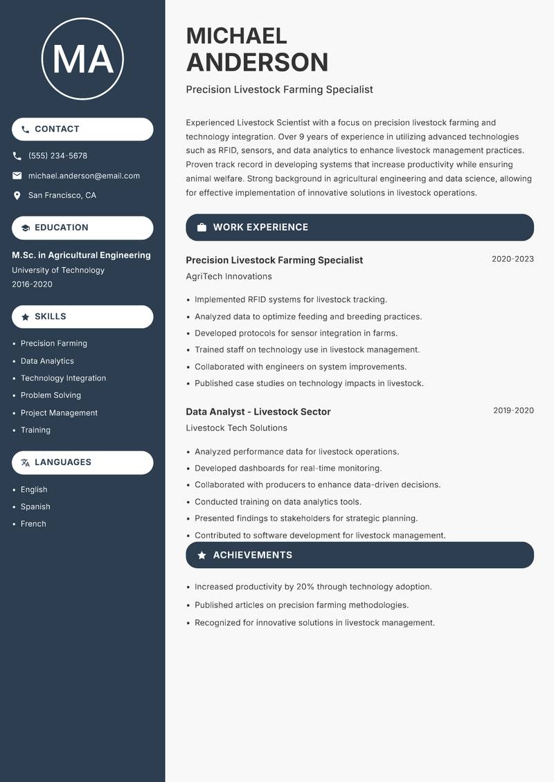 Livestock Scientist Resume Preview Example