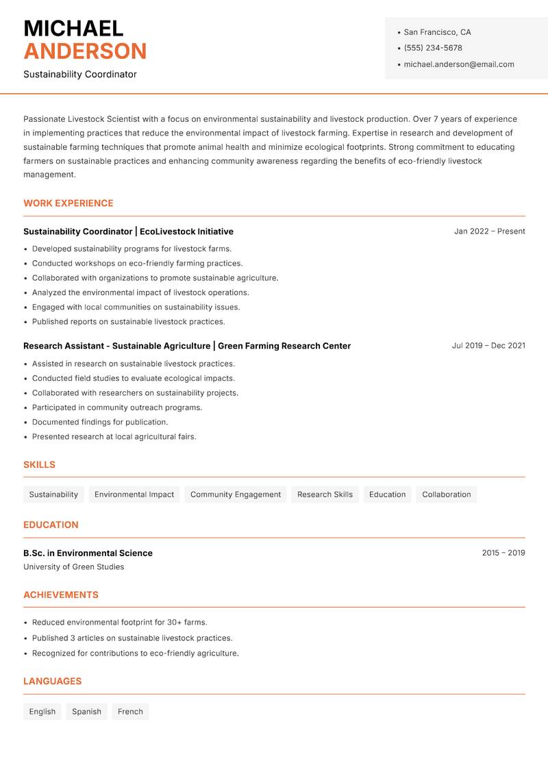 Livestock Scientist Resume Template