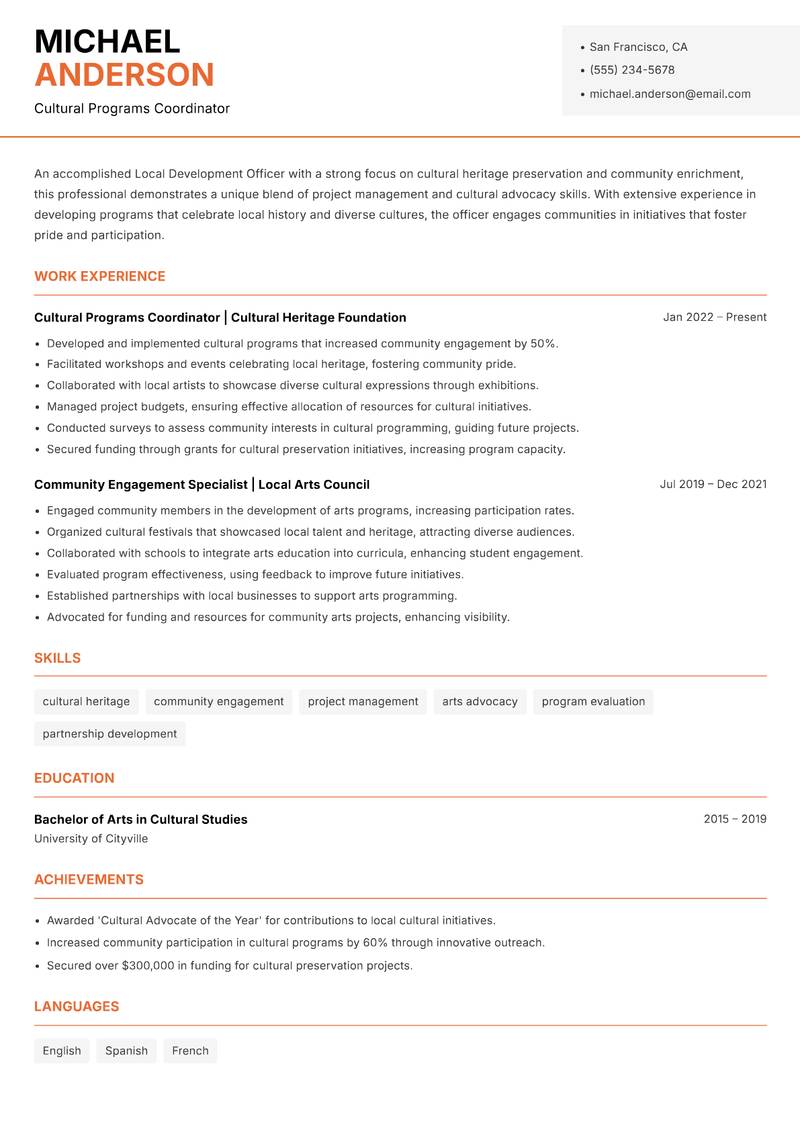 Local Development Officer Resume Template