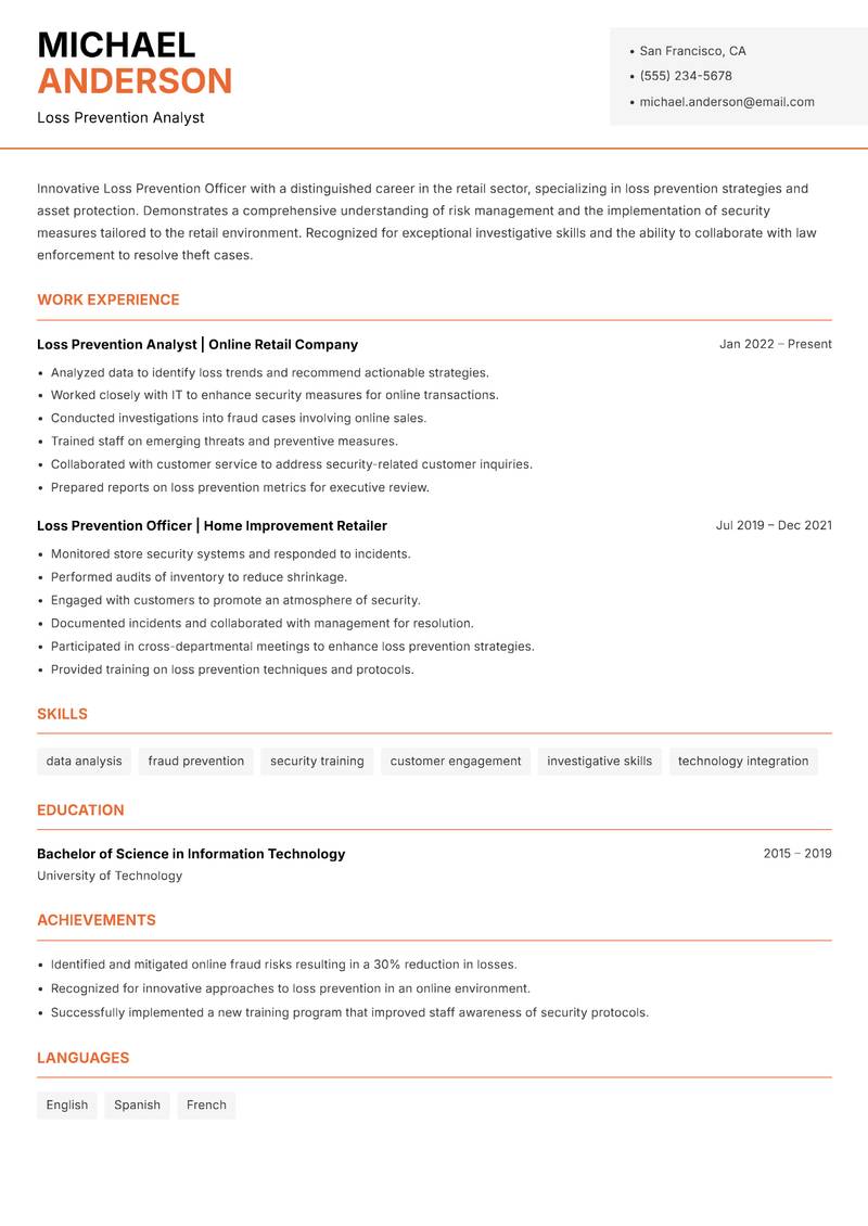 Loss Prevention Officer Resume Template