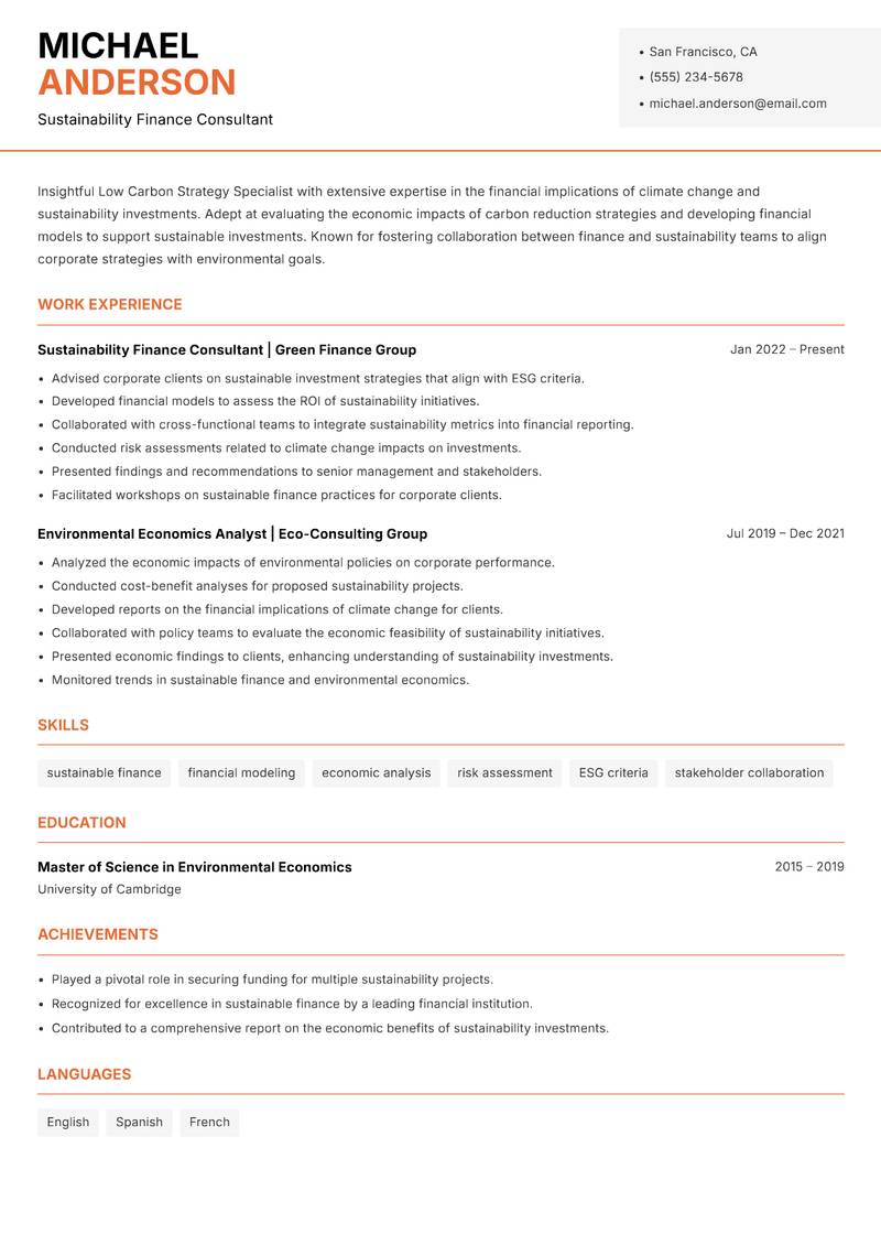 Low Carbon Strategy Specialist Resume Template