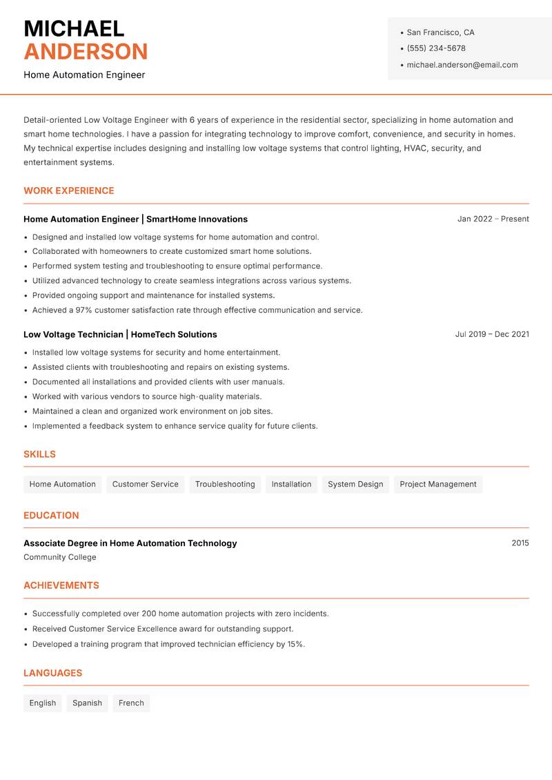 Low Voltage Engineer Resume Template