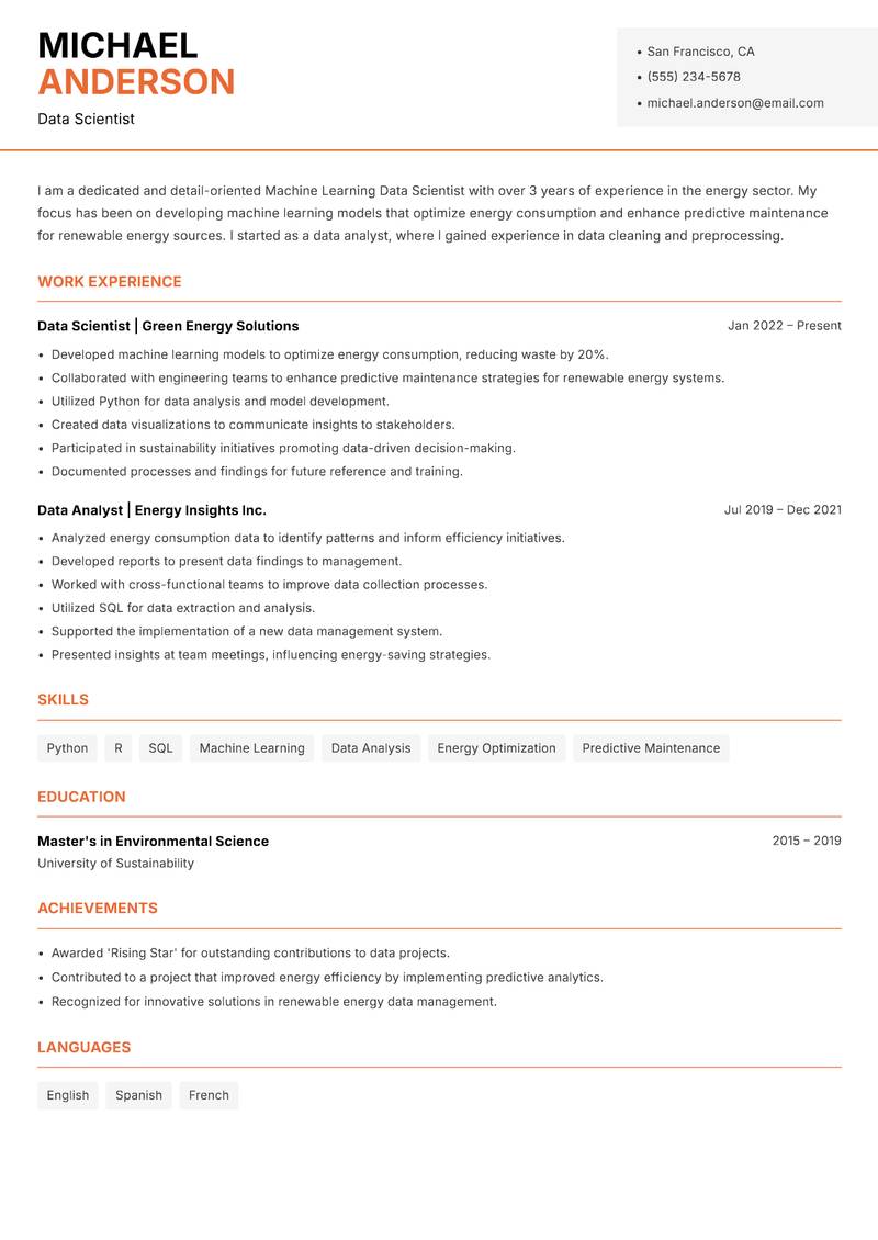 Machine Learning Data Scientist Resume Template