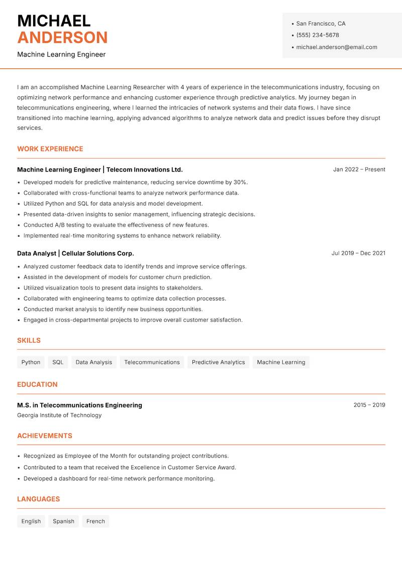 Machine Learning Researcher Resume Template