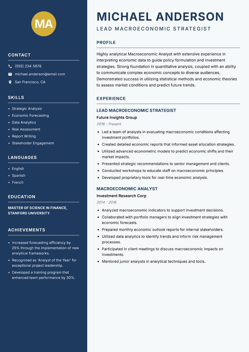Macroeconomic Analyst Resume Preview Example