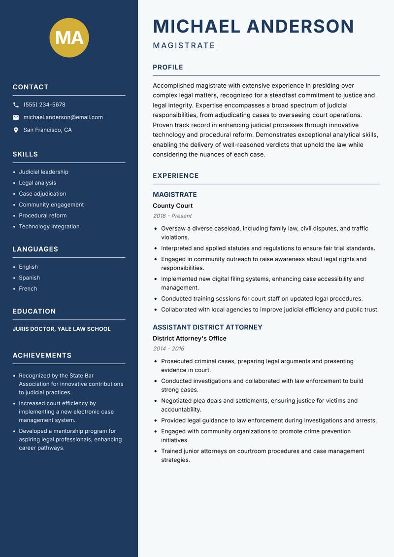 Magistrate Resume Preview Example