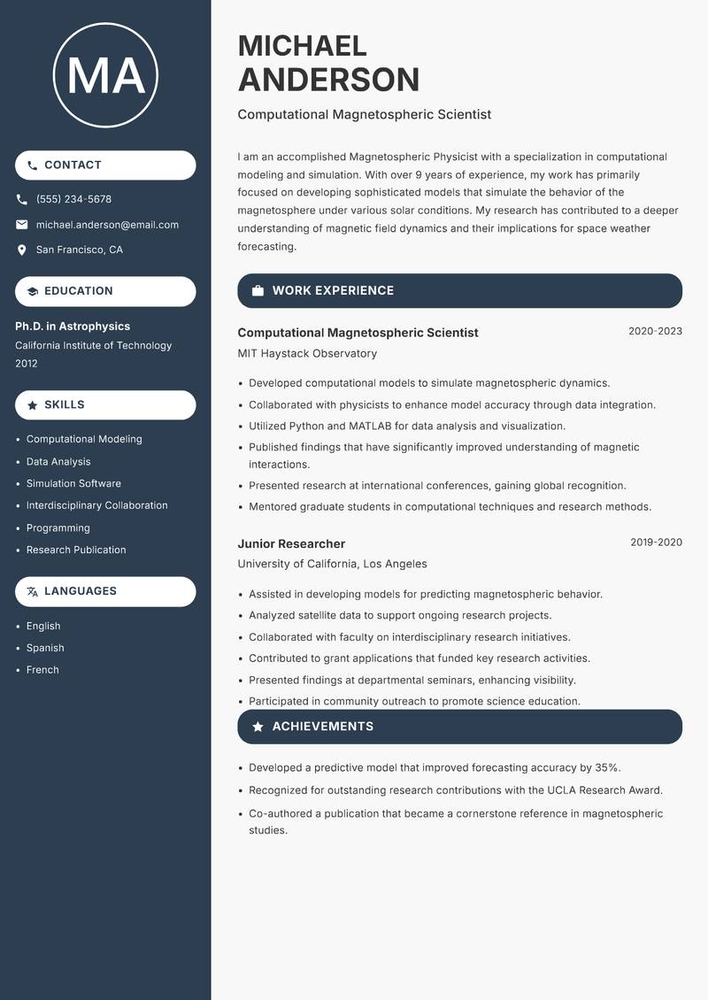 Magnetospheric Physicist Resume Preview Example